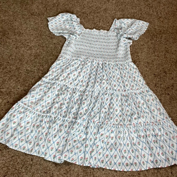White Smocked Floral Dress – Tiered, Flutter Sleeves - Picture 5 of 9